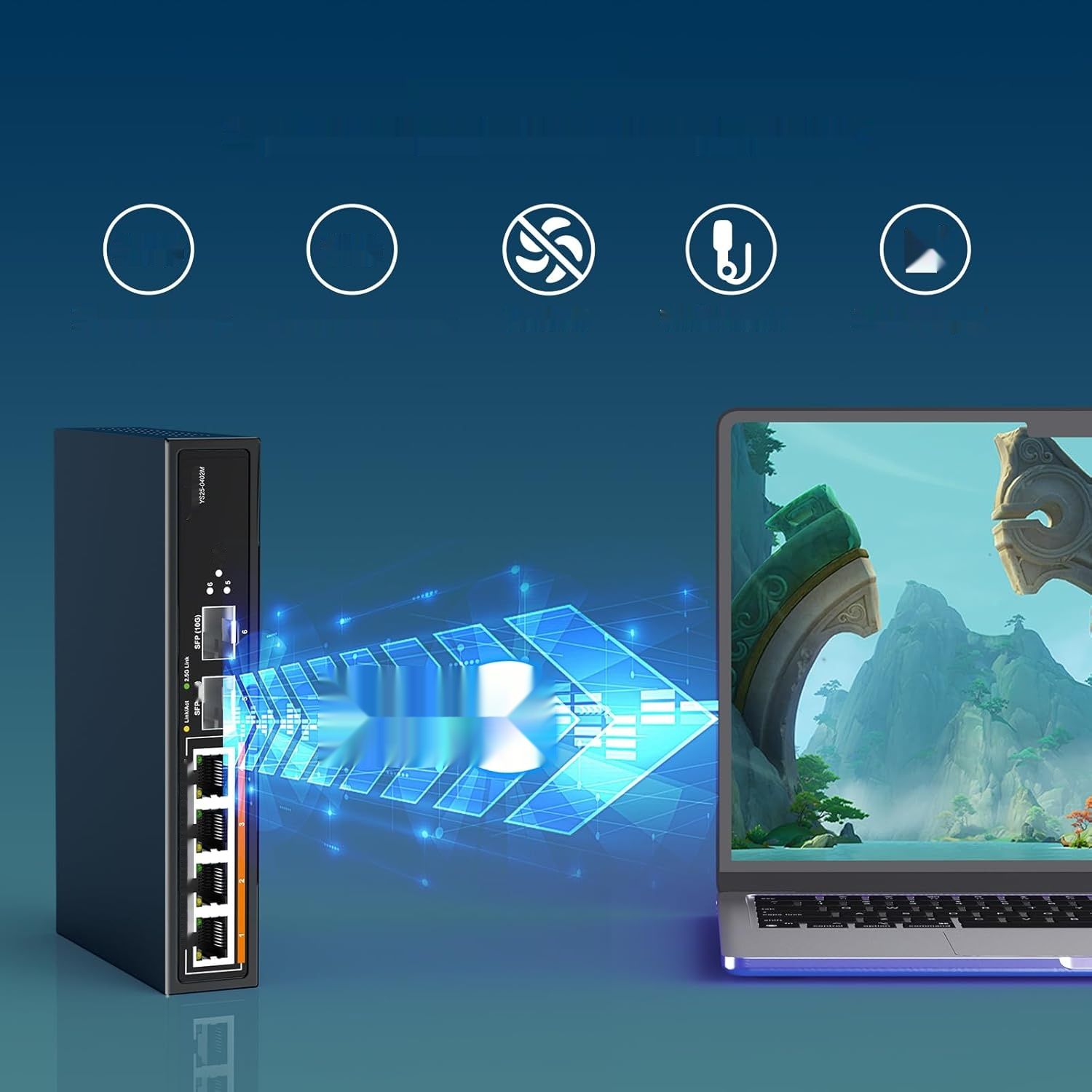 YuanLey Przełącznik 6 Portów 2,5G, 4x2,5Gbps, 2x10Gbps SFP+, QoS/VLAN/IGMP