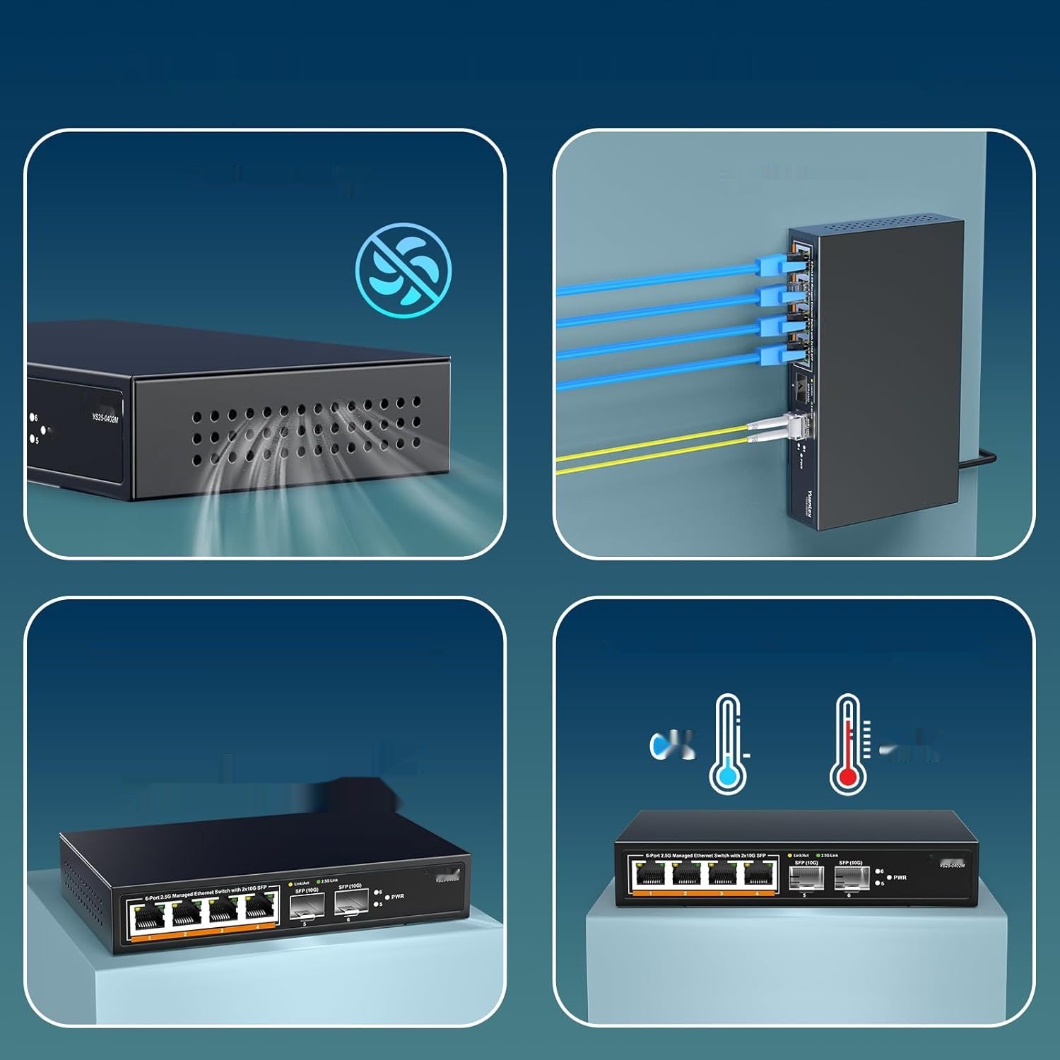 YuanLey Przełącznik 6 Portów 2,5G, 4x2,5Gbps, 2x10Gbps SFP+, QoS/VLAN/IGMP