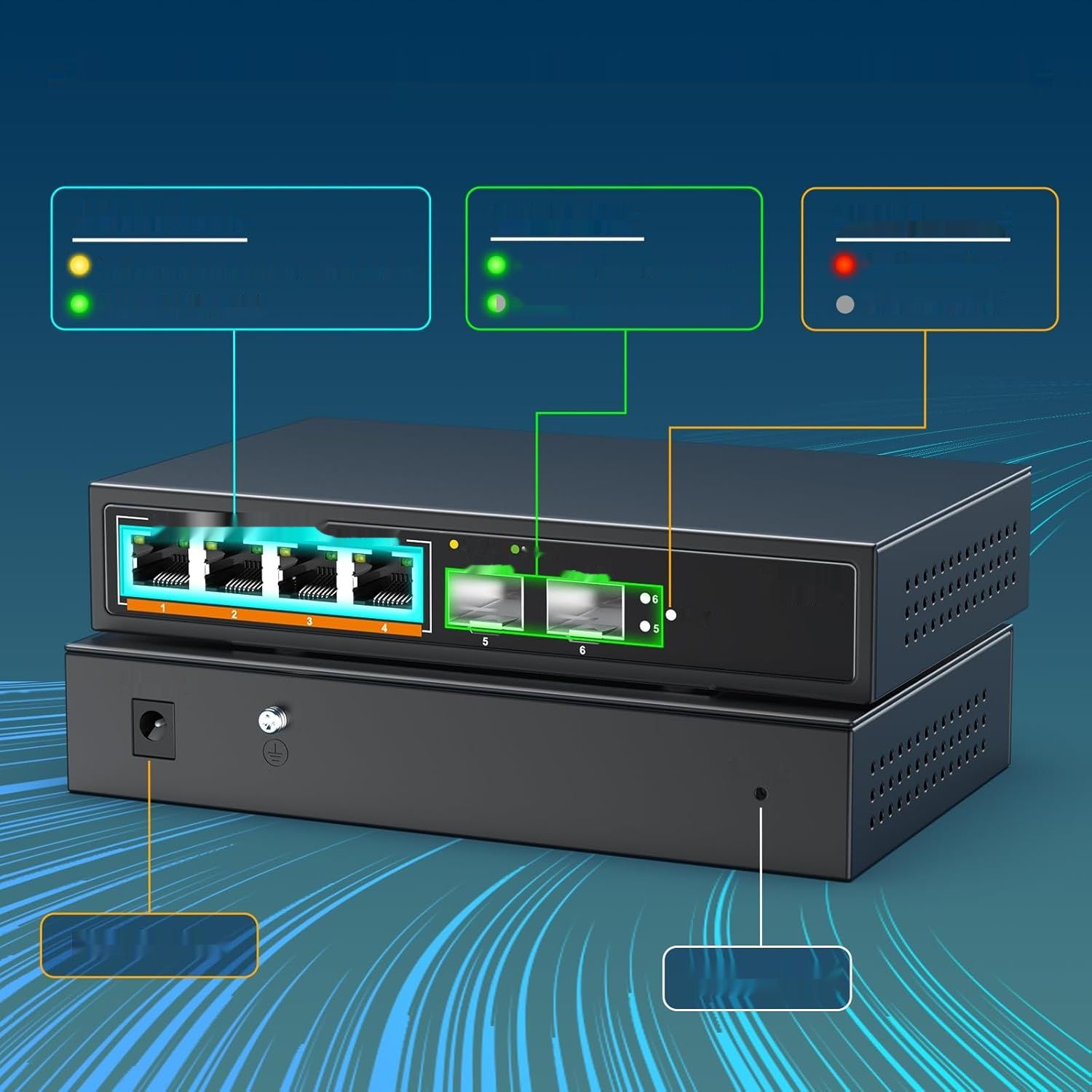 YuanLey Przełącznik 6 Portów 2,5G, 4x2,5Gbps, 2x10Gbps SFP+, QoS/VLAN/IGMP