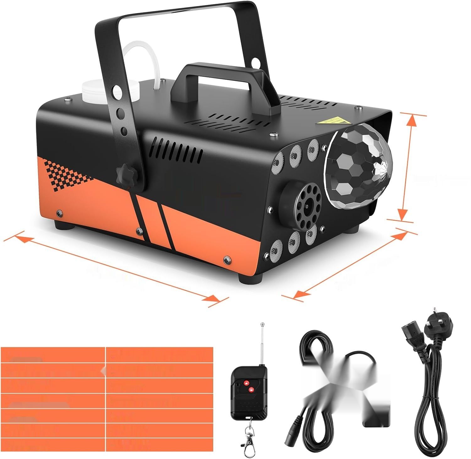 Maszyna do dymu HAKUTA 600 W z kulą dyskotekową LED RGB, sprysk 2300 CFM.