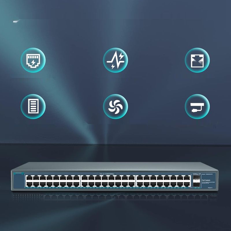 YuanLey 48-Portowy Gigabitowy Przełącznik PoE, 50-Portowy 802.3af/at 800W