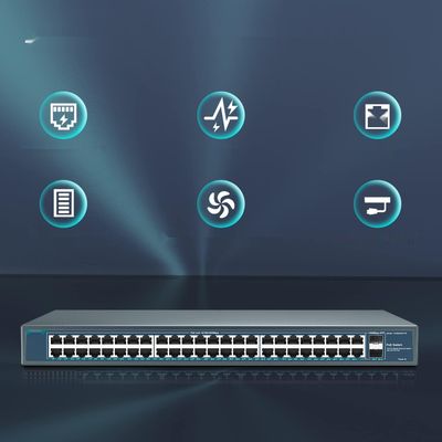 YuanLey 48-Portowy Gigabitowy Przełącznik PoE, 50-Portowy 802.3af/at 800W