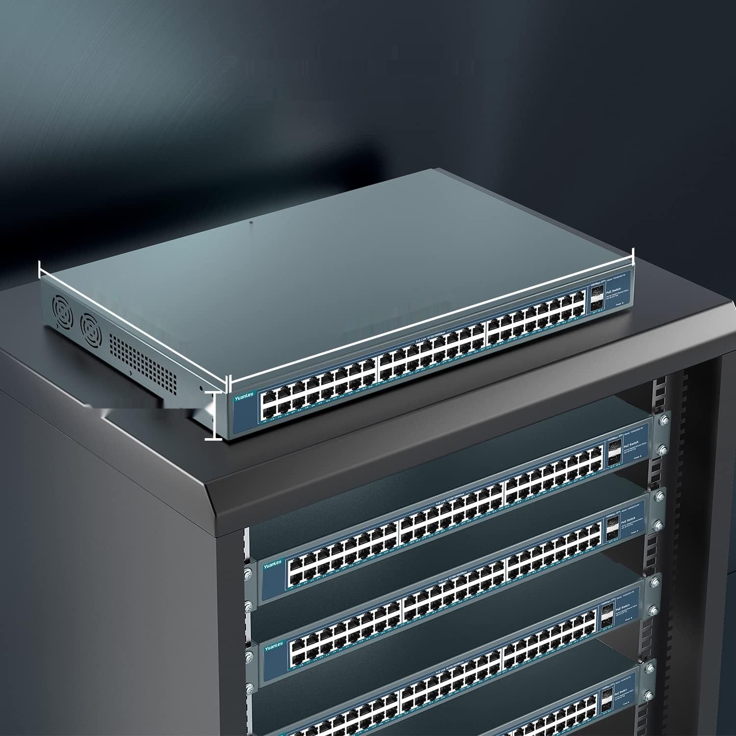 YuanLey 48-Portowy Gigabitowy Przełącznik PoE, 50-Portowy 802.3af/at 800W