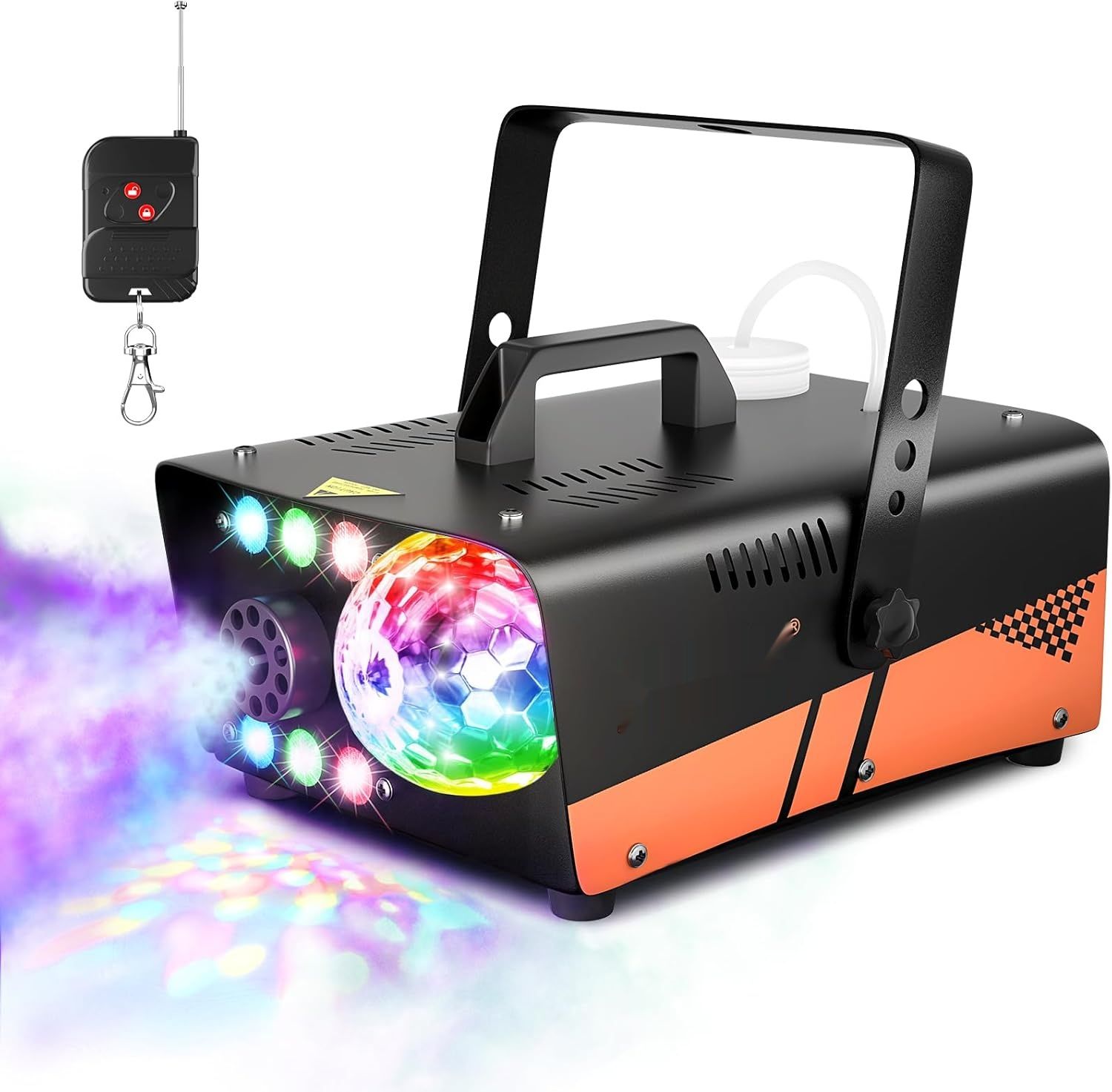 Maszyna do dymu HAKUTA 600 W z kulą dyskotekową LED RGB, sprysk 2300 CFM.