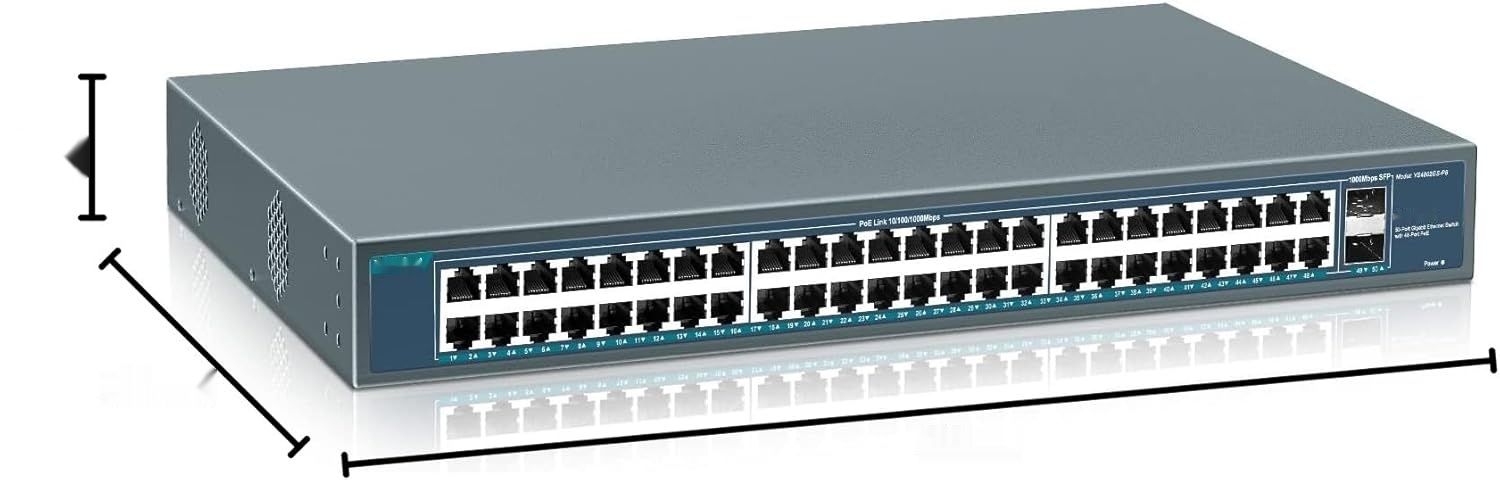 YuanLey 48-Portowy Gigabitowy Przełącznik PoE, 50-Portowy 802.3af/at 800W