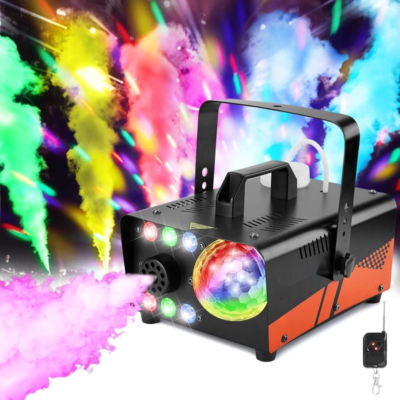 Maszyna do dymu HAKUTA 600 W z kulą dyskotekową LED RGB, sprysk 2300 CFM.