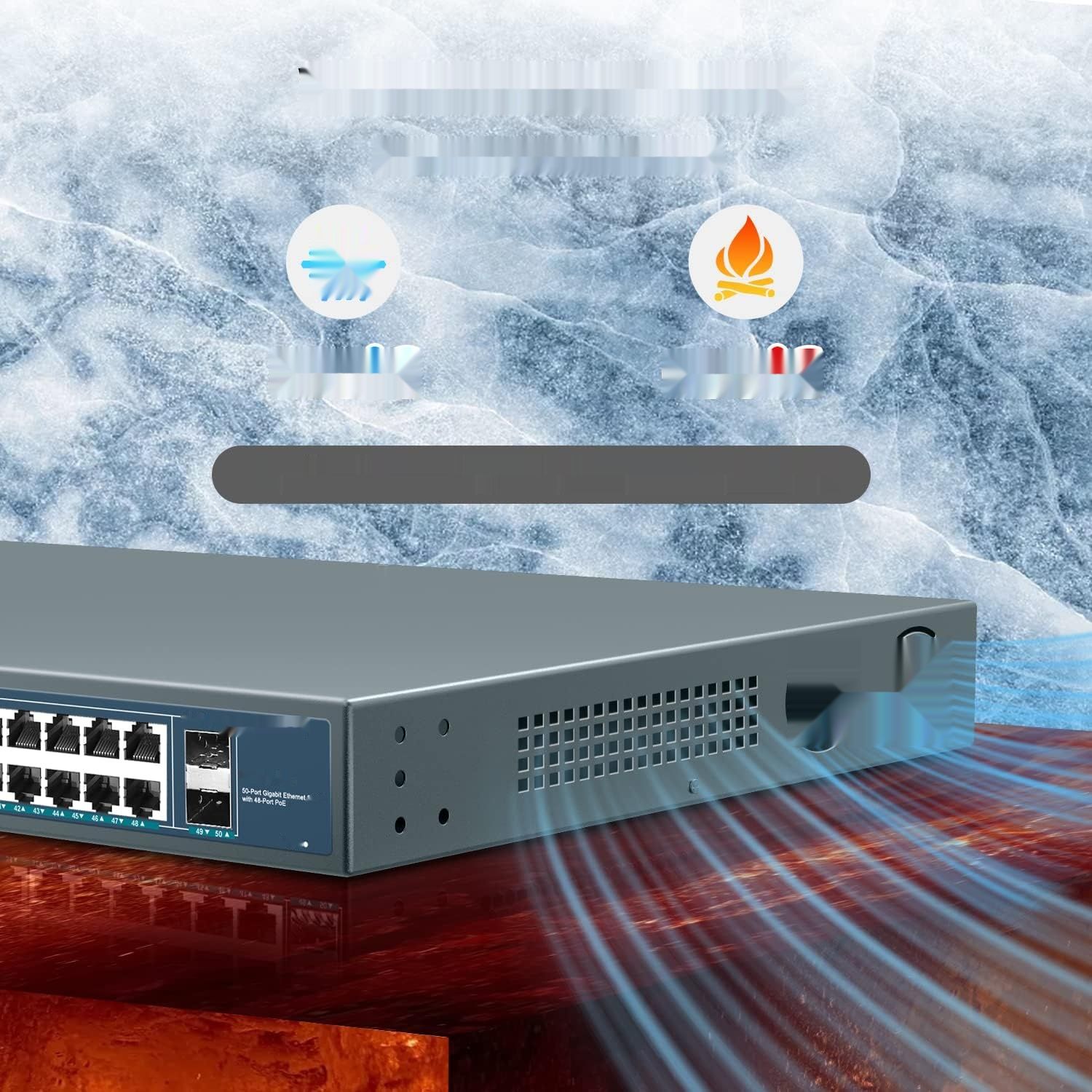 YuanLey 48-Portowy Gigabitowy Przełącznik PoE, 50-Portowy 802.3af/at 800W
