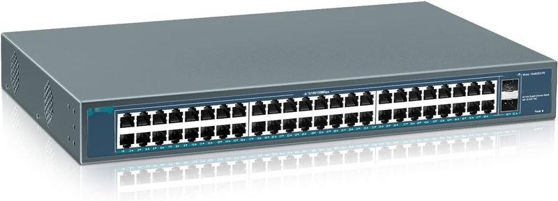 YuanLey 48-Portowy Gigabitowy Przełącznik PoE, 50-Portowy 802.3af/at 800W