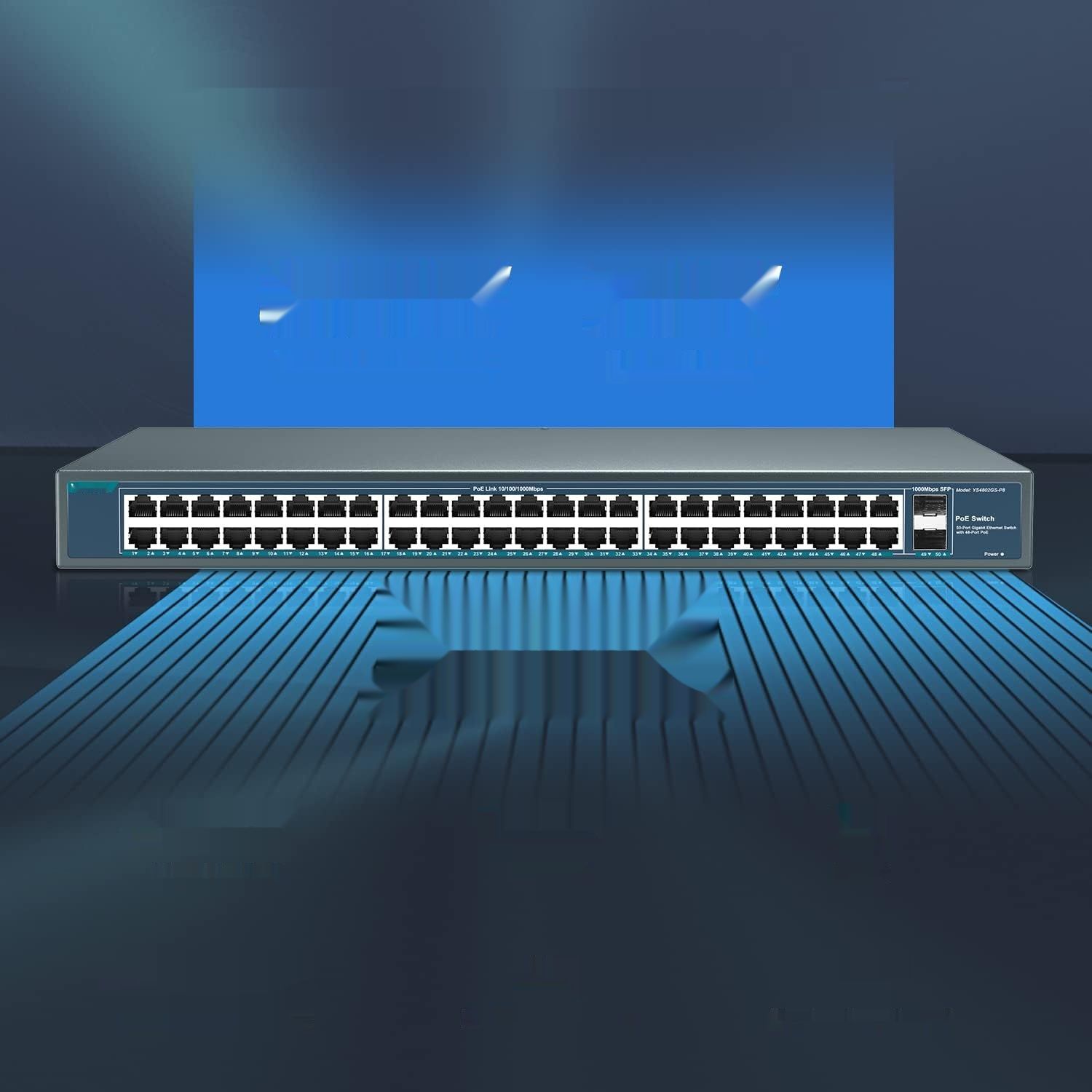 YuanLey 48-Portowy Gigabitowy Przełącznik PoE, 50-Portowy 802.3af/at 800W