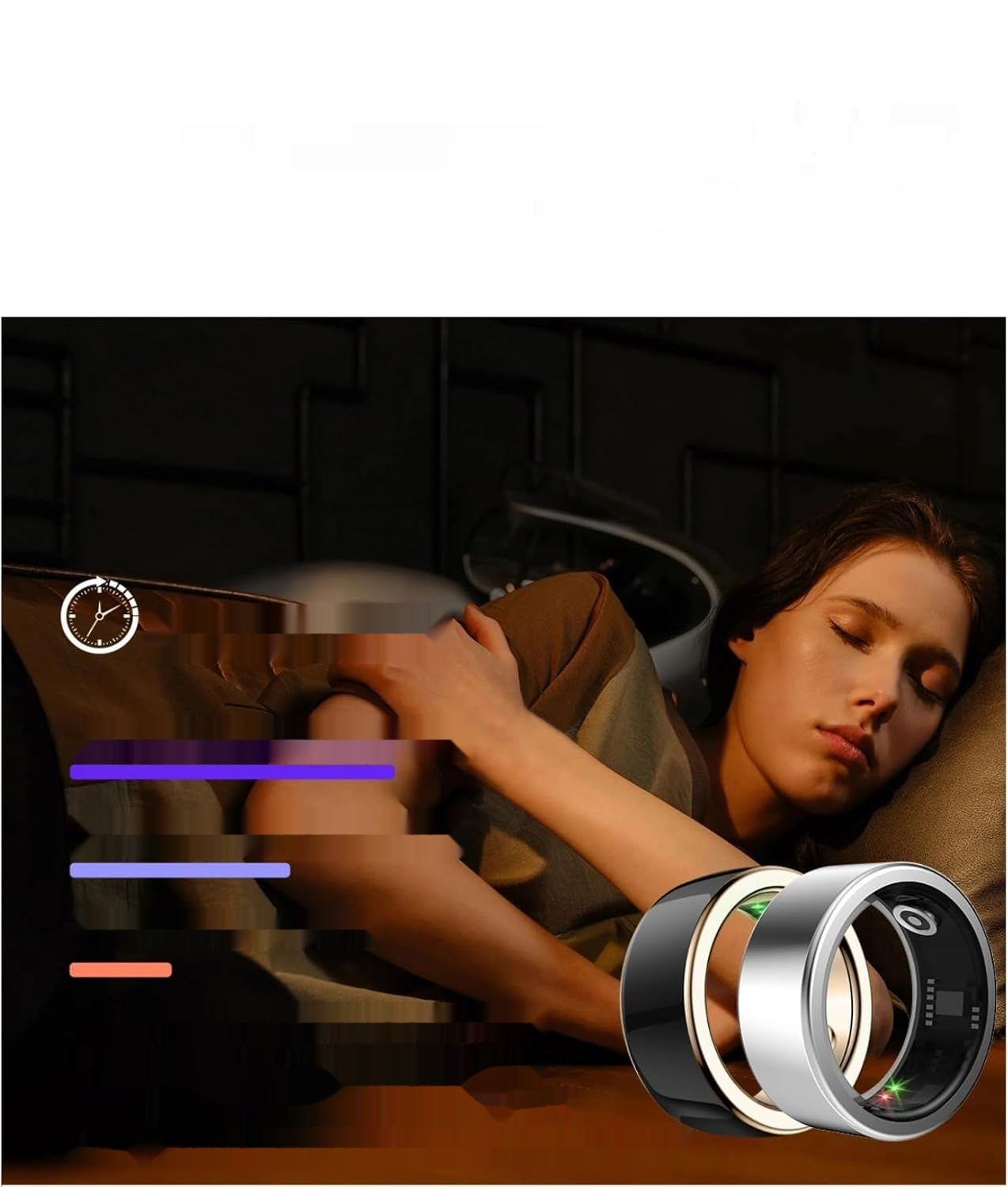 Inteligentny pierścień Monitor Zdrowia, IP68 Fitness Tętno, Bluetooth