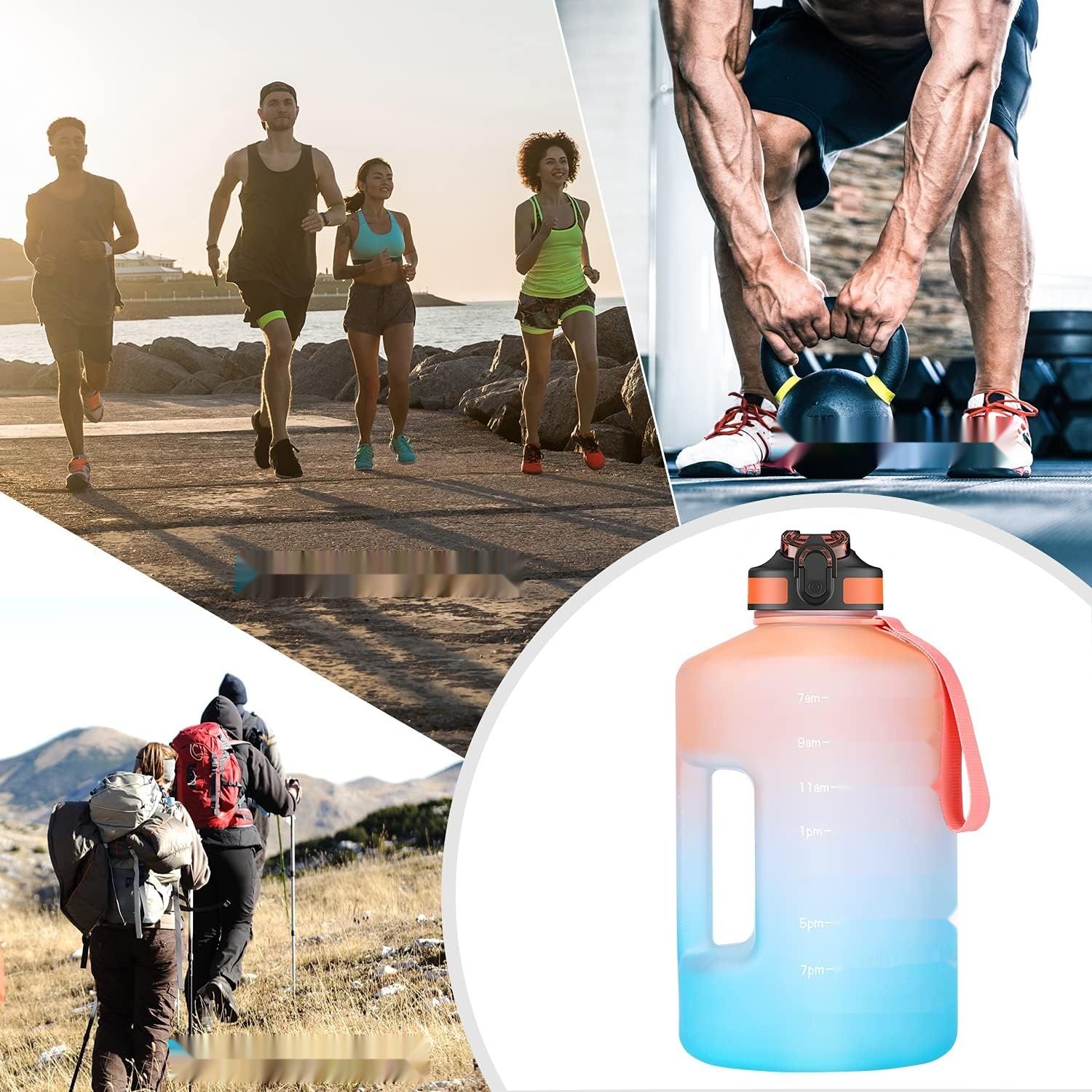 SLUXKE Butelka sportowa 2,2 l/3,78 l, BPA free, zabezpieczona przed wyciekiem