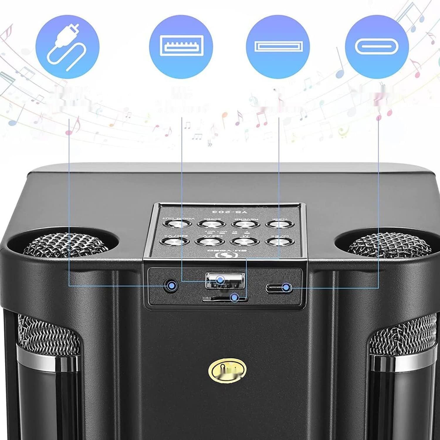 Karaoke Machine Głośnik z 2 mikrofonami, Bluetooth HD Sound PA System.