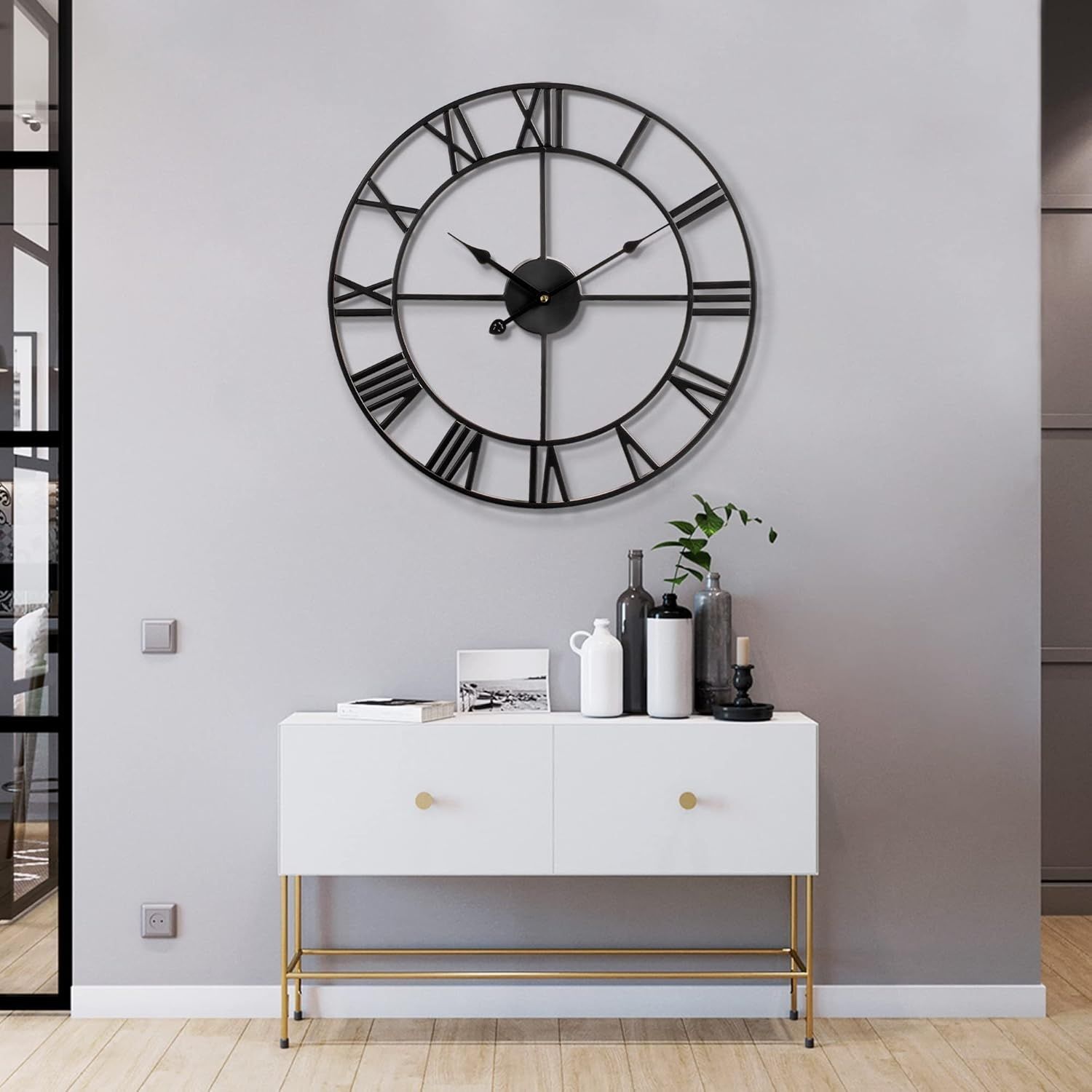 Maxstar Nowoczesne cyfry rzymskie zegar ścienny, bezgłośny,  60 cm