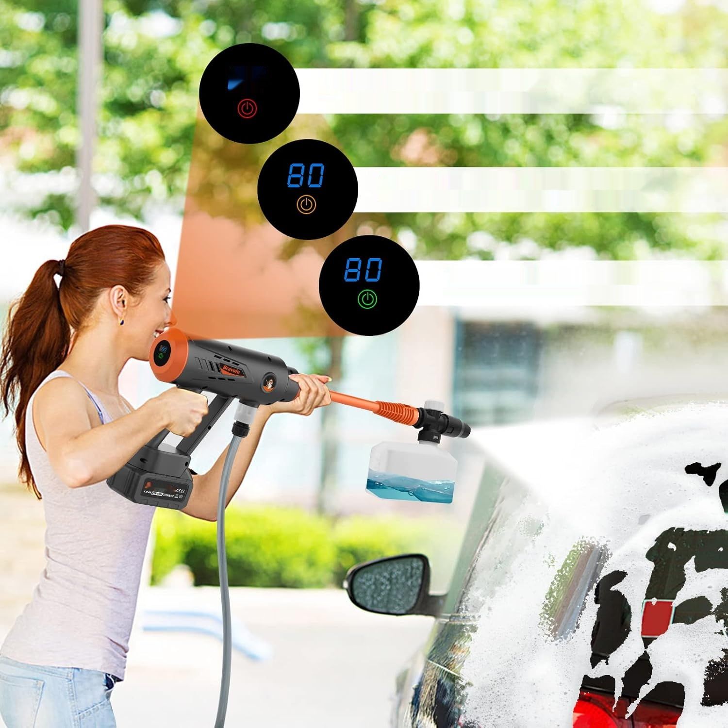 Bravolu Max 580 PSI Bezprzewodowa Myjka Wysokociśnieniowa z akcesoriami