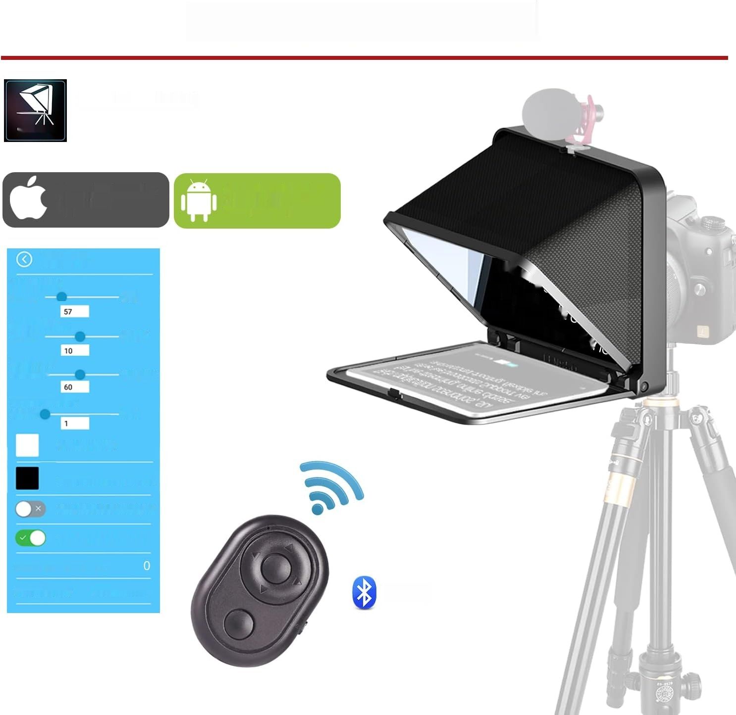 LENSGO teleprompter do tabletów i smartfonów do 8 cali z pilotem.