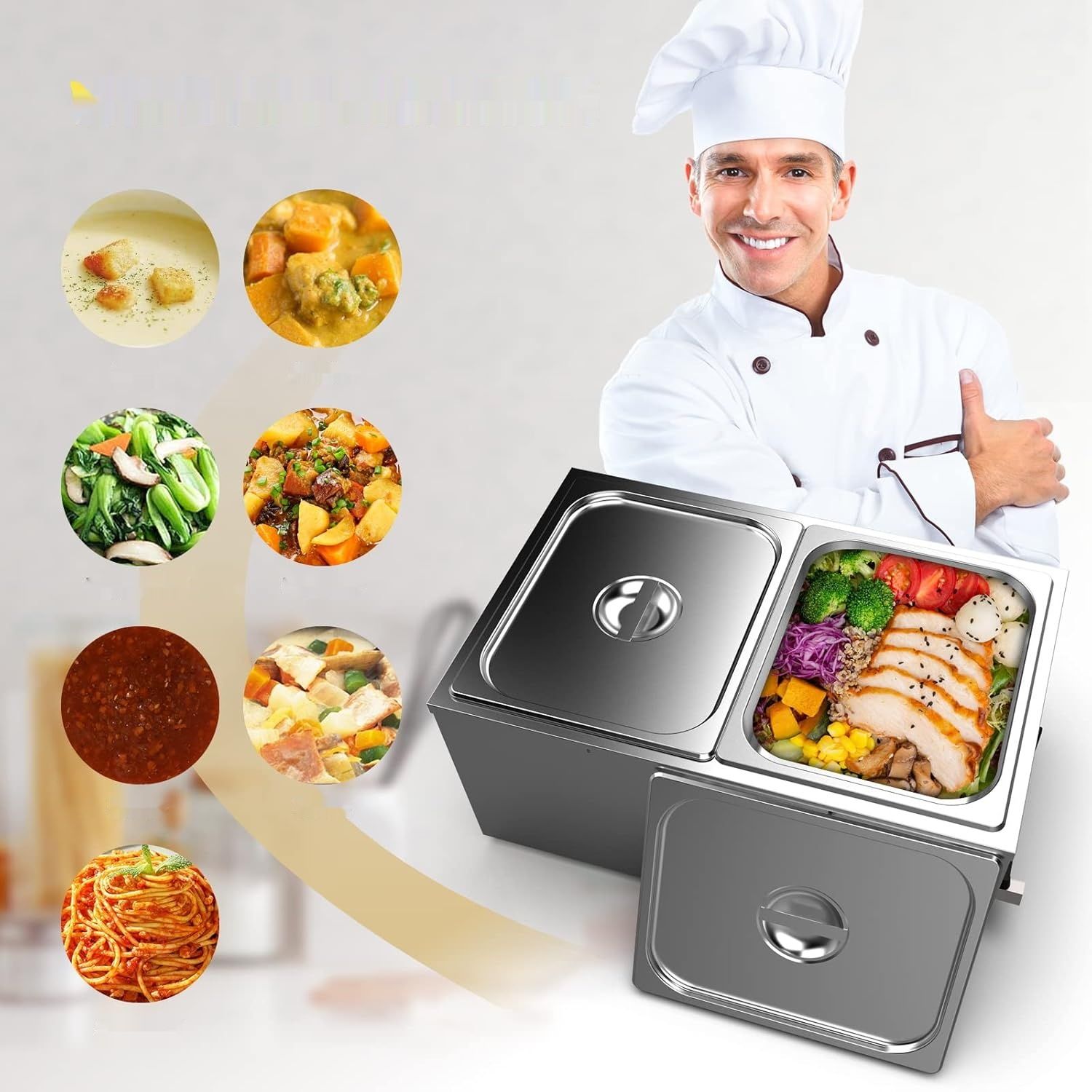 Valgus Podgrzewacz Bain Marie 2 Sekcje 18L Stal Nierdzewna z Kranem