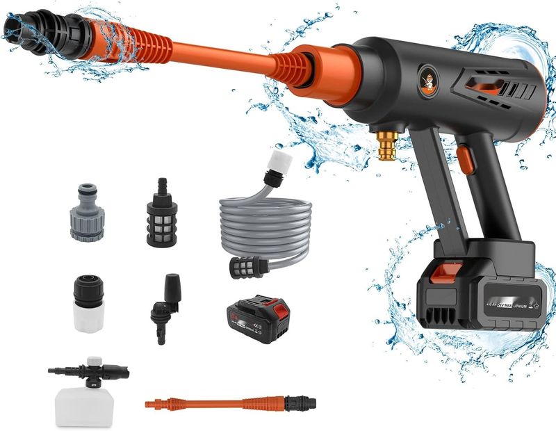 Bravolu Max 580 PSI Bezprzewodowa Myjka Wysokociśnieniowa z akcesoriami