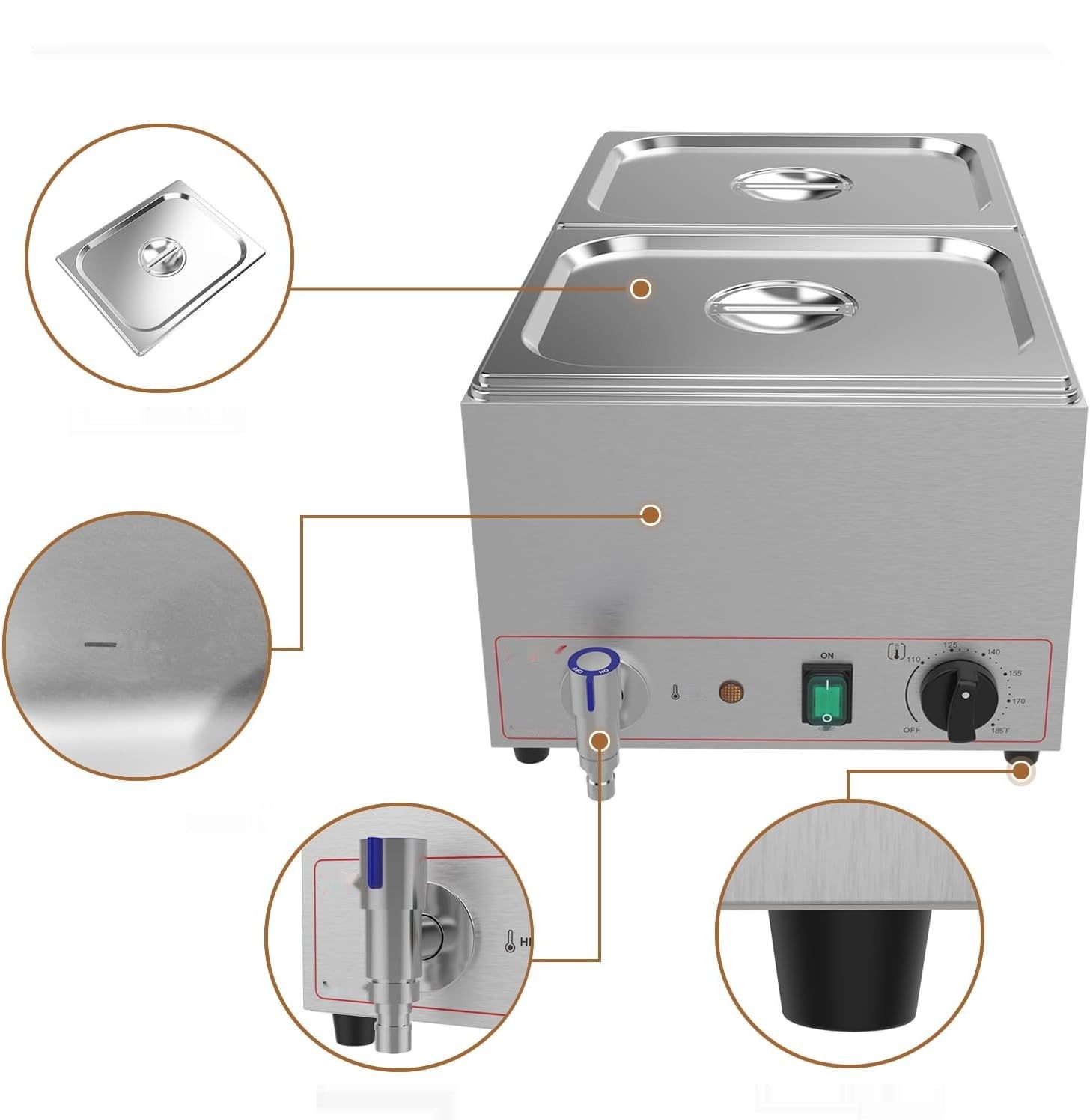 Valgus Podgrzewacz Bain Marie 2 Sekcje 18L Stal Nierdzewna z Kranem