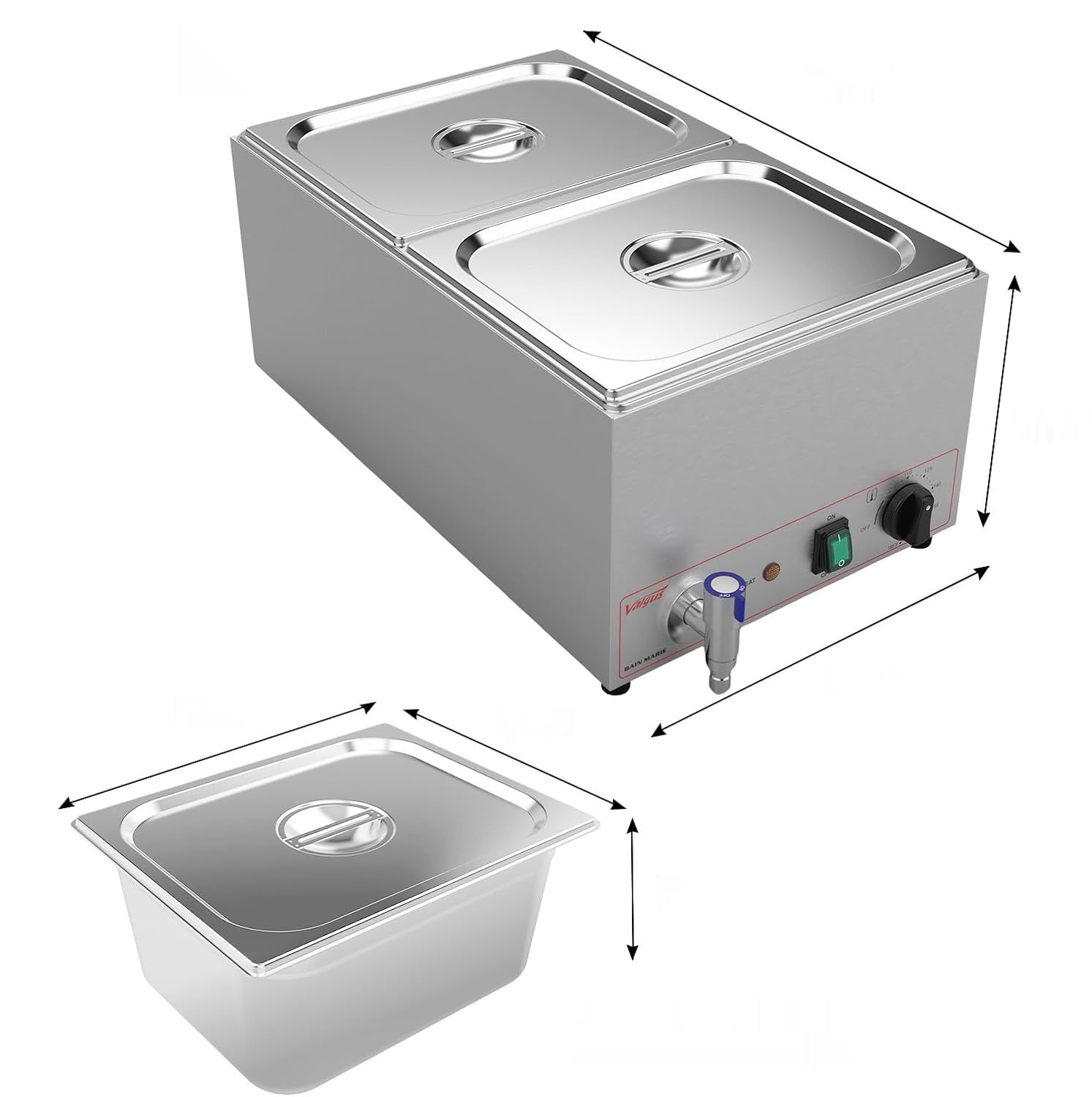 Valgus Podgrzewacz Bain Marie 2 Sekcje 18L Stal Nierdzewna z Kranem