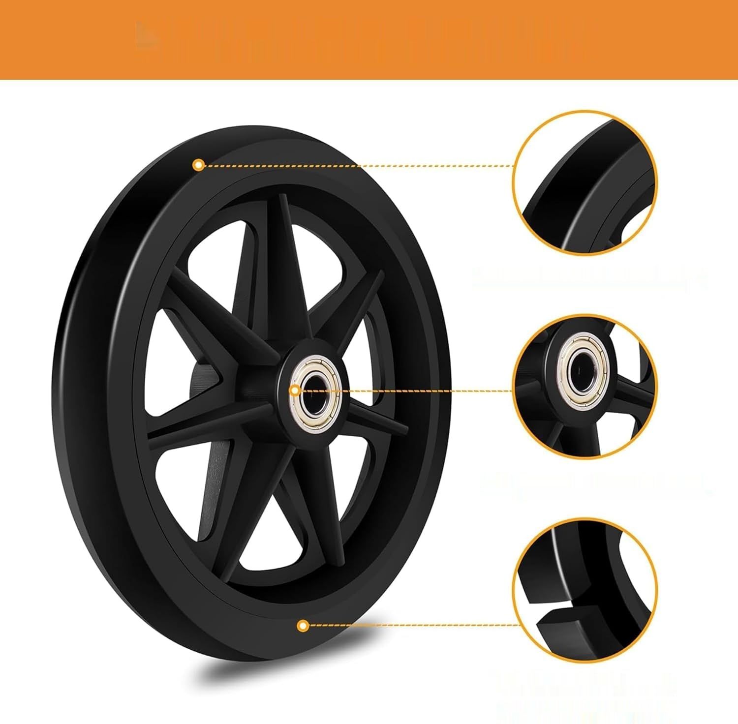 Zestaw 2szt 6&quot; Solid Spare Wheels – gumowe, odporne PU Tires, antypoślizgowe.