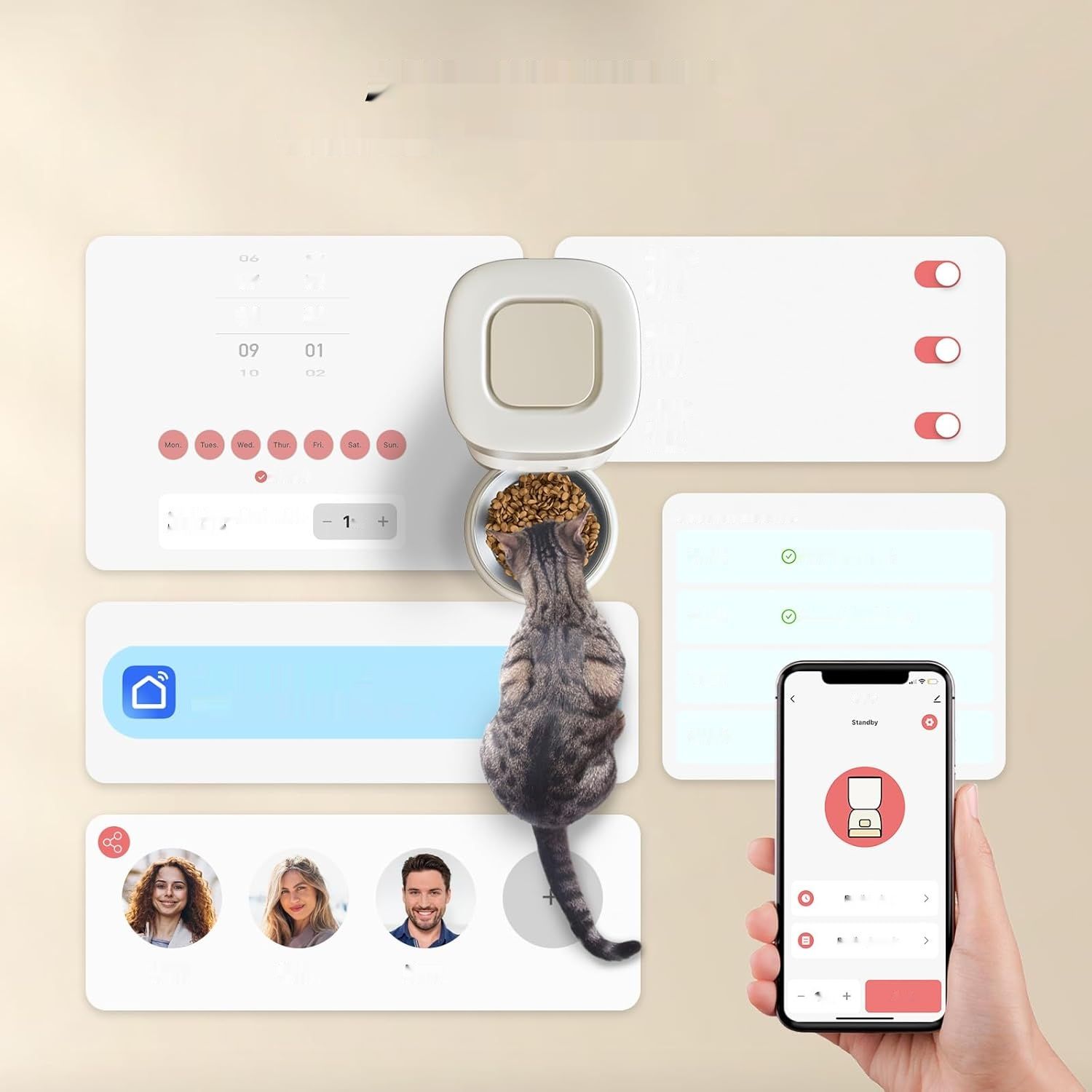 PUPPY KITTY Automatyczny Podajnik dla Kotów, Aplikacja WiFi (Biały WiFi)