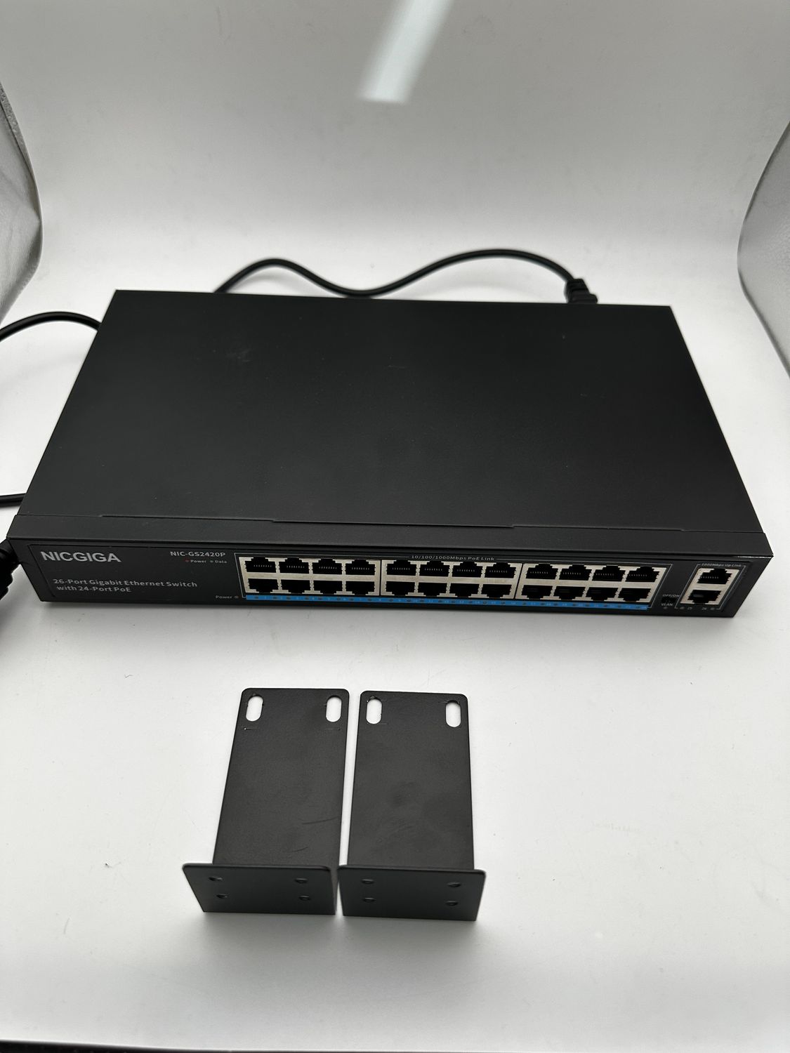 24-portowy NICGIGA przełącznik PoE, 24 PoE+320W, 2 Uplink, VLAN, 48,3cm