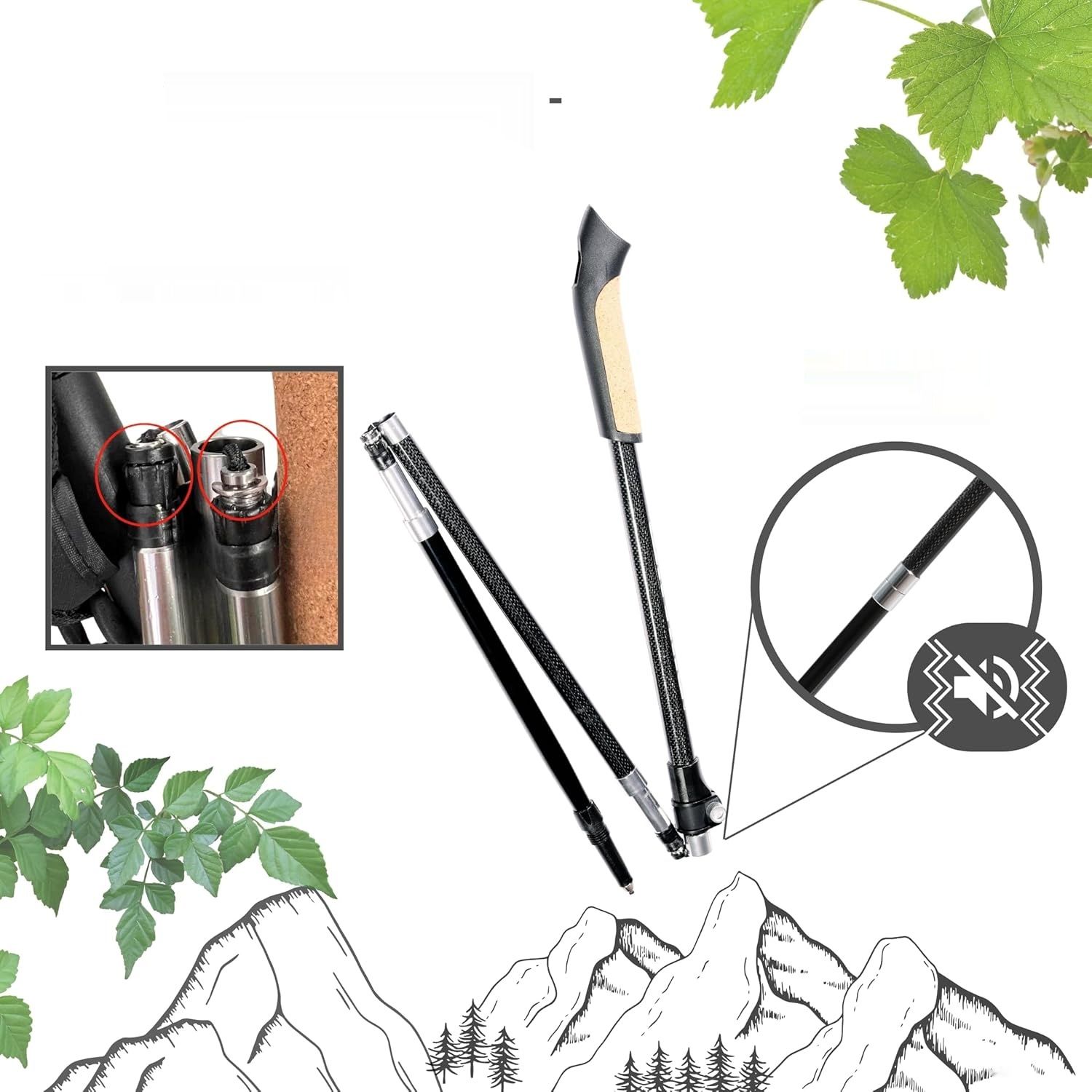 Muawo Premium Nordic Walking Kije 249g, teleskopowy 105-135cm, 67% węgla