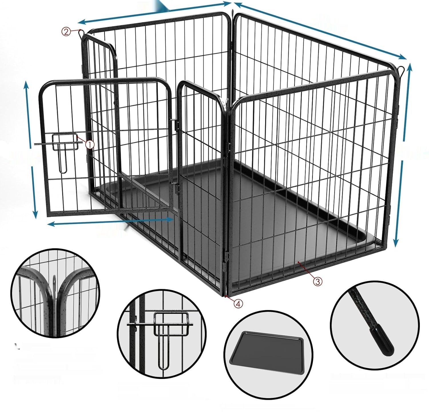 Qianruida Metalowe Ogrodzenie Regulowane Park dla Psów 4 Panele 91×61×61 cm