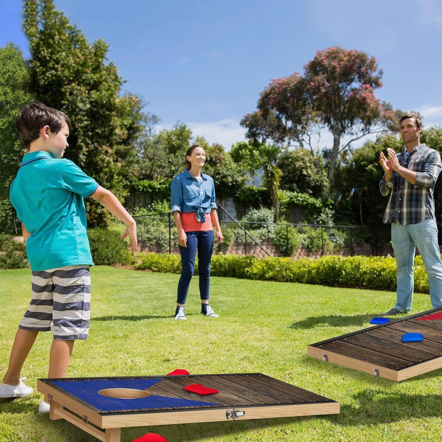 Zestaw do gry w Cornhole - składane deski 120x60 cm, 7 worków.