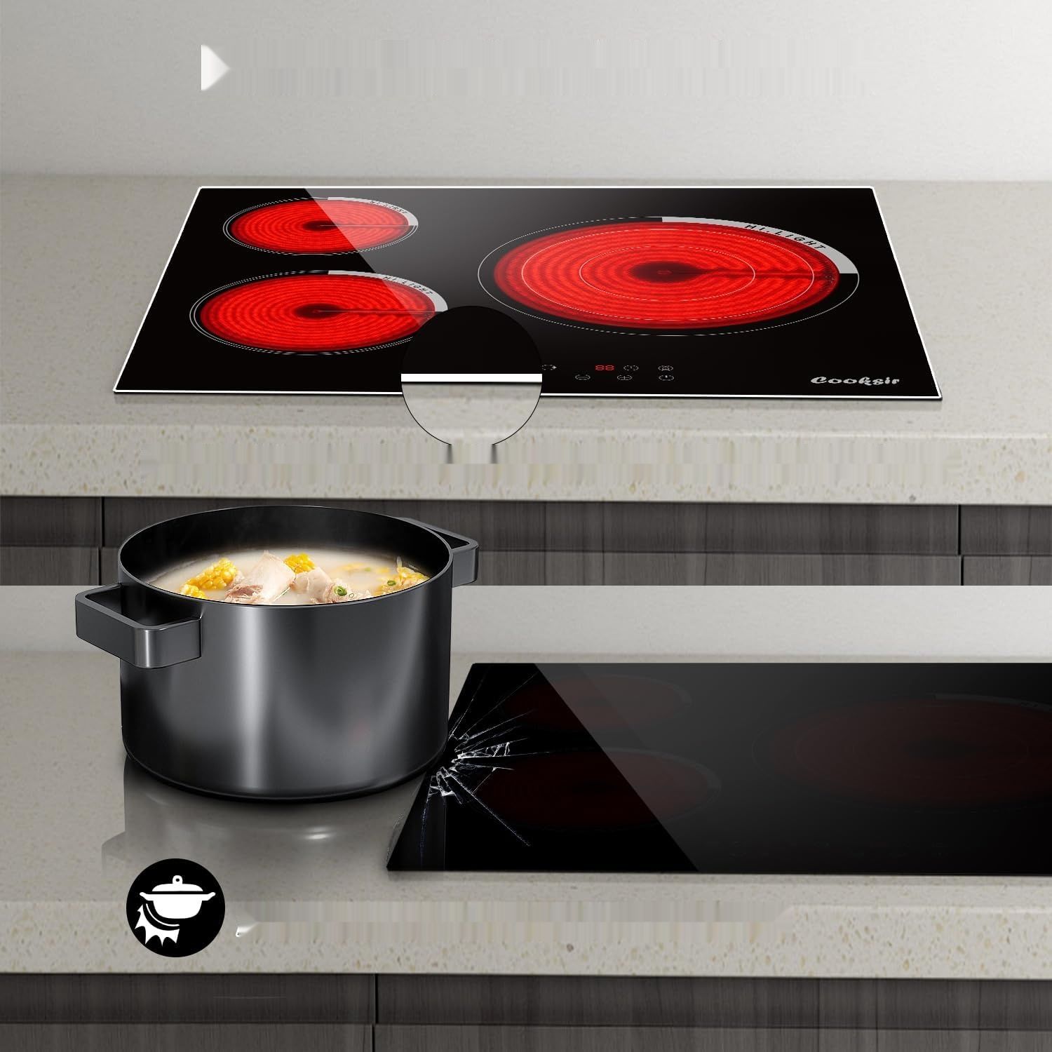 Cooksir płyta ceramiczna 5700W, 60cm, 3 pola, 9 poziomów, bez wtyczki