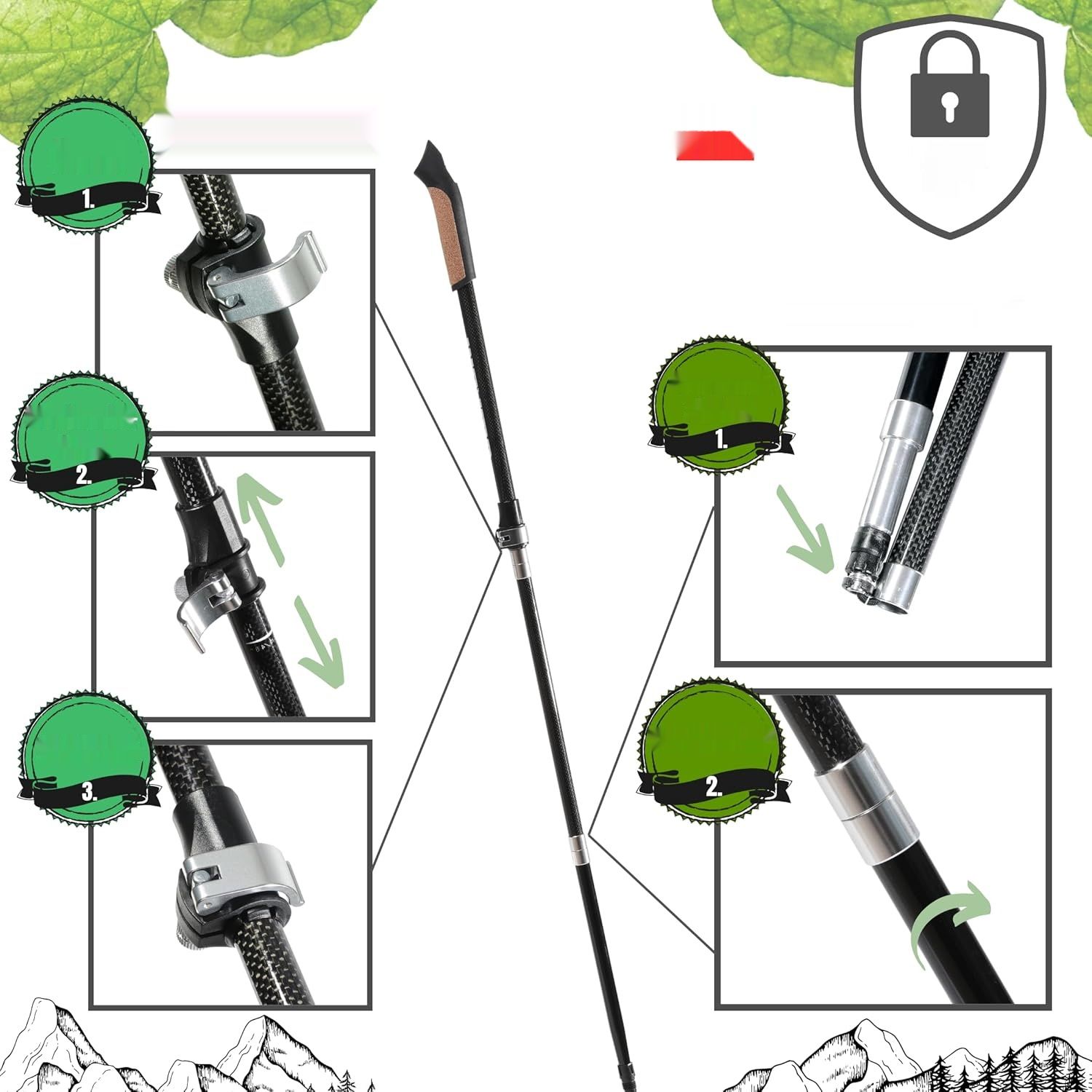 Muawo Premium Nordic Walking Kije 249g, teleskopowy 105-135cm, 67% węgla