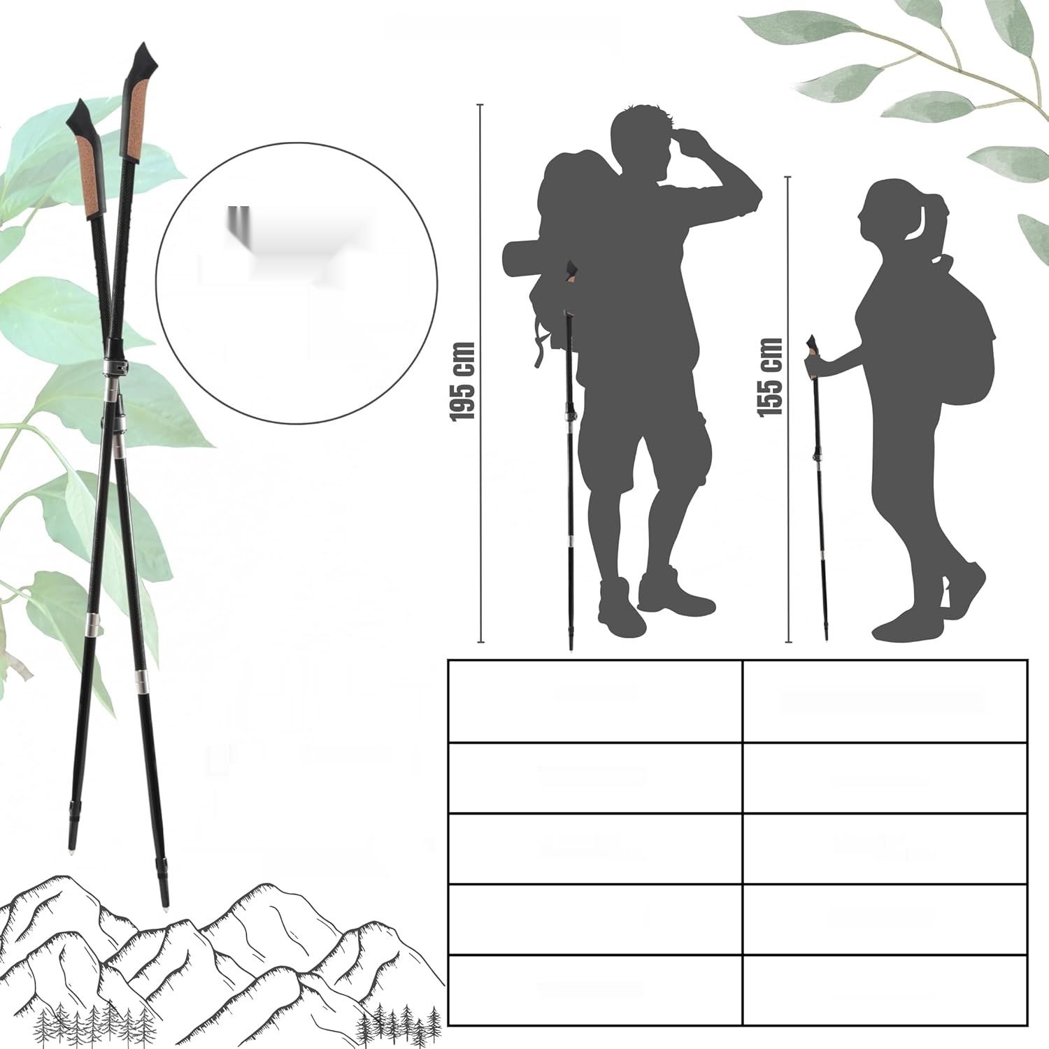 Muawo Premium Nordic Walking Kije 249g, teleskopowy 105-135cm, 67% węgla