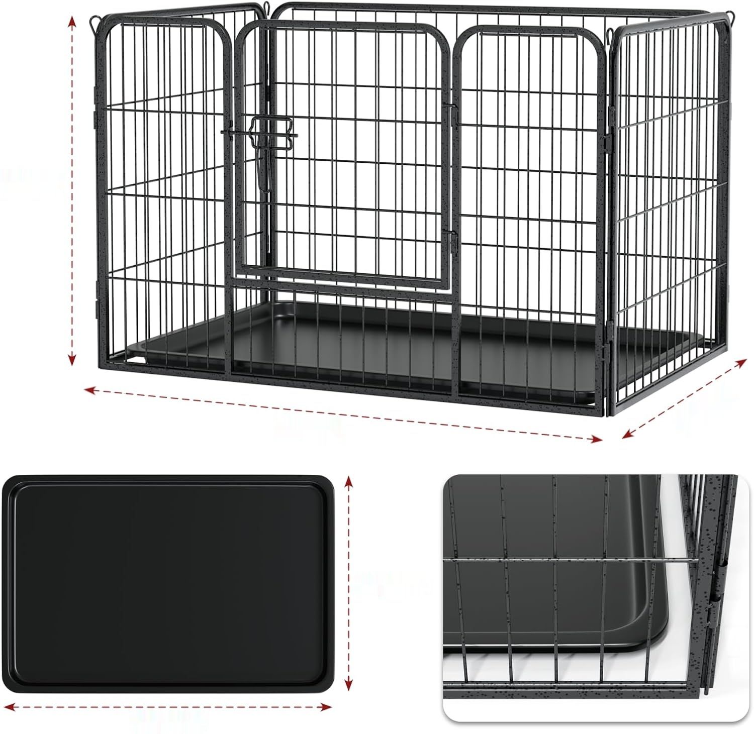 Qianruida Metalowe Ogrodzenie Regulowane Park dla Psów 4 Panele 91×61×61 cm