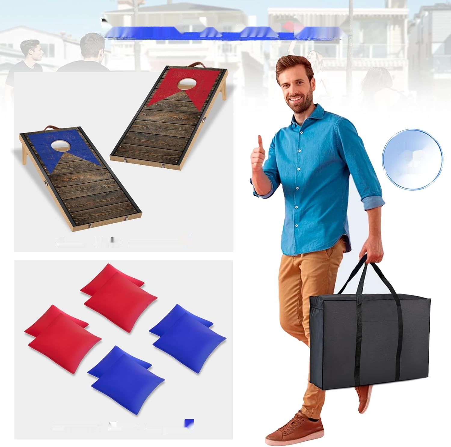 Zestaw do gry w Cornhole - składane deski 120x60 cm, 7 worków.
