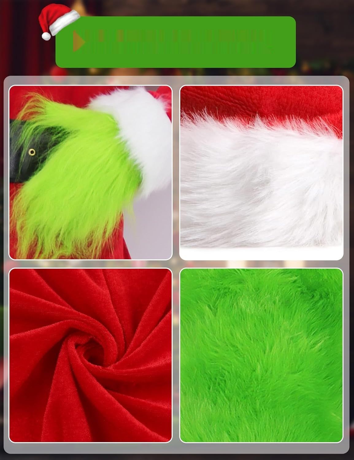 Miulruma Zielony kostium Grinch dla dorosłych mężczyzn i kobiet 3XL