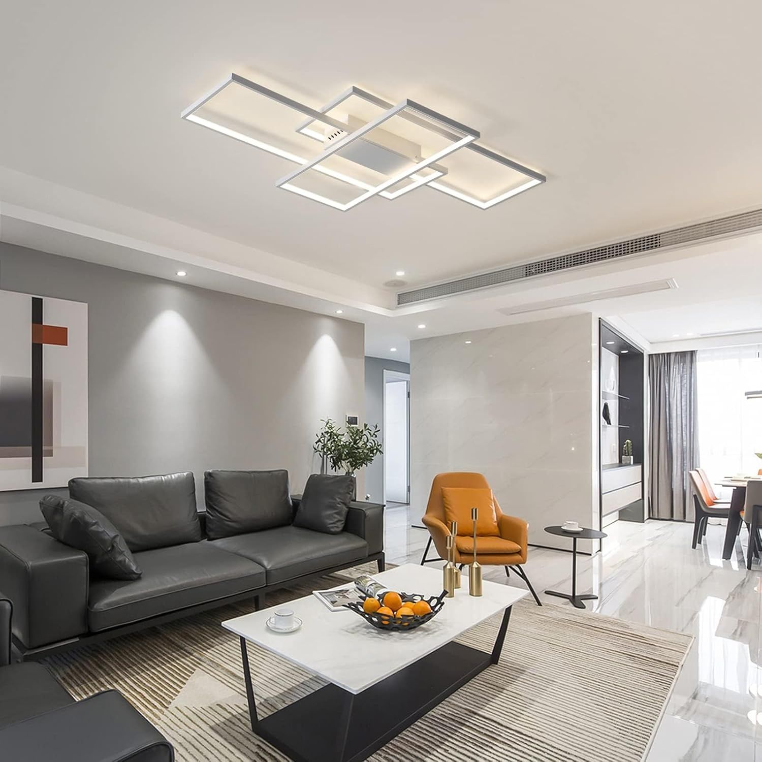 JIINOO Lampa sufitowa regulowana 110 cm z pilotem, kwadratowy akryl