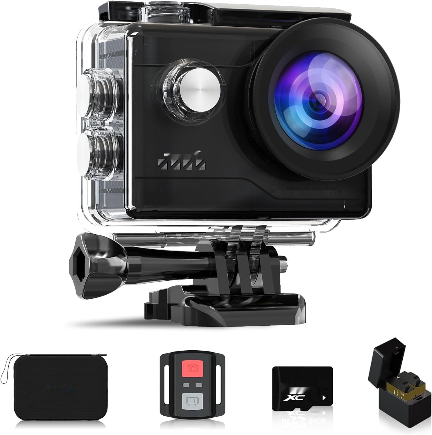 Apexcam Kamera sportowa 4K WiFi 64GB wodoodporna 40M, 170° szeroki kąt.