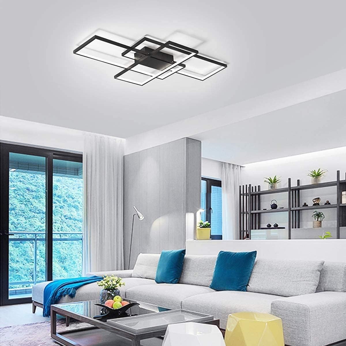 JIINOO lampa sufitowa LED 75W, 3 kwadratowy akrylowo-aluminiowy żyrandol