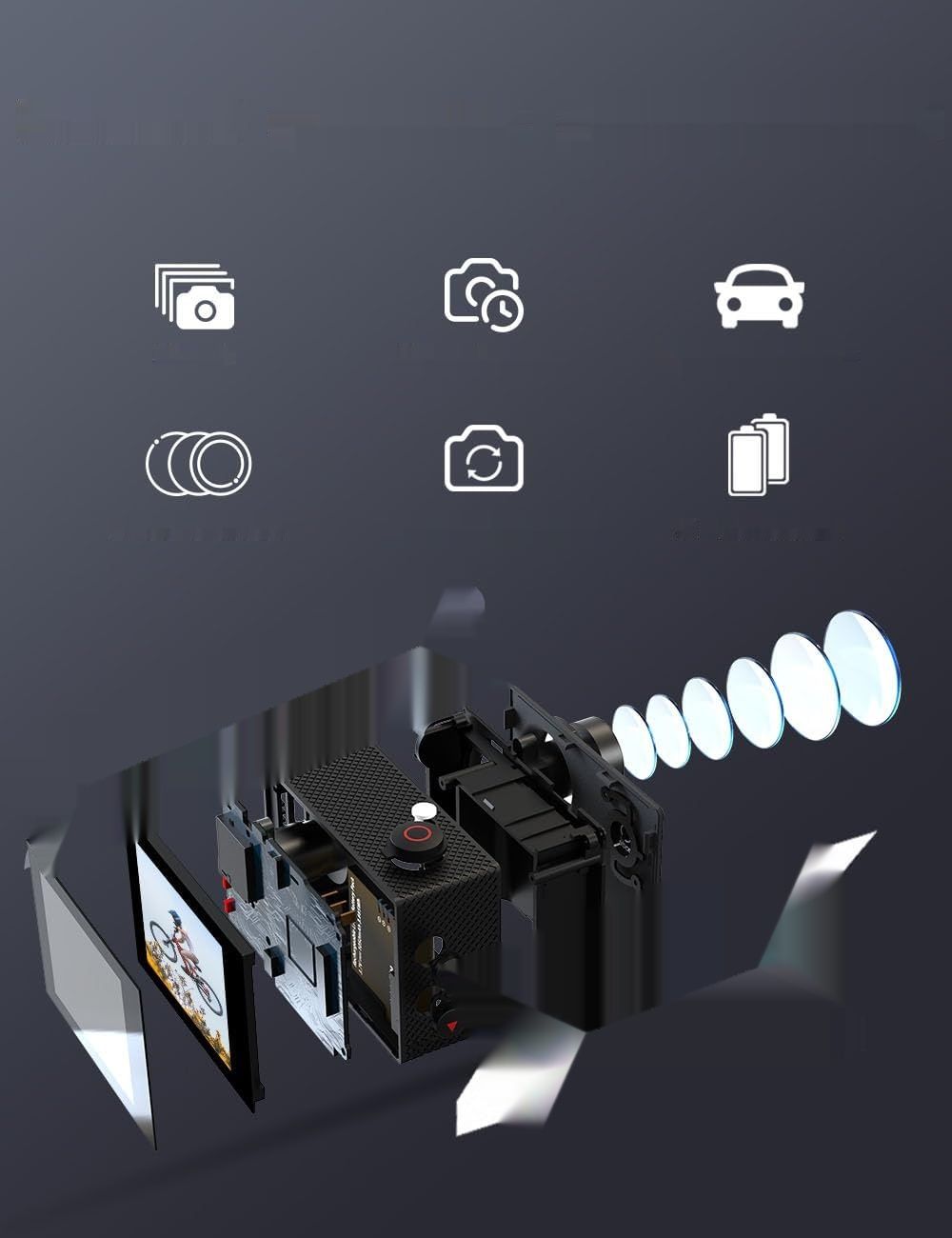 Apexcam Kamera sportowa 4K WiFi 64GB wodoodporna 40M, 170° szeroki kąt.