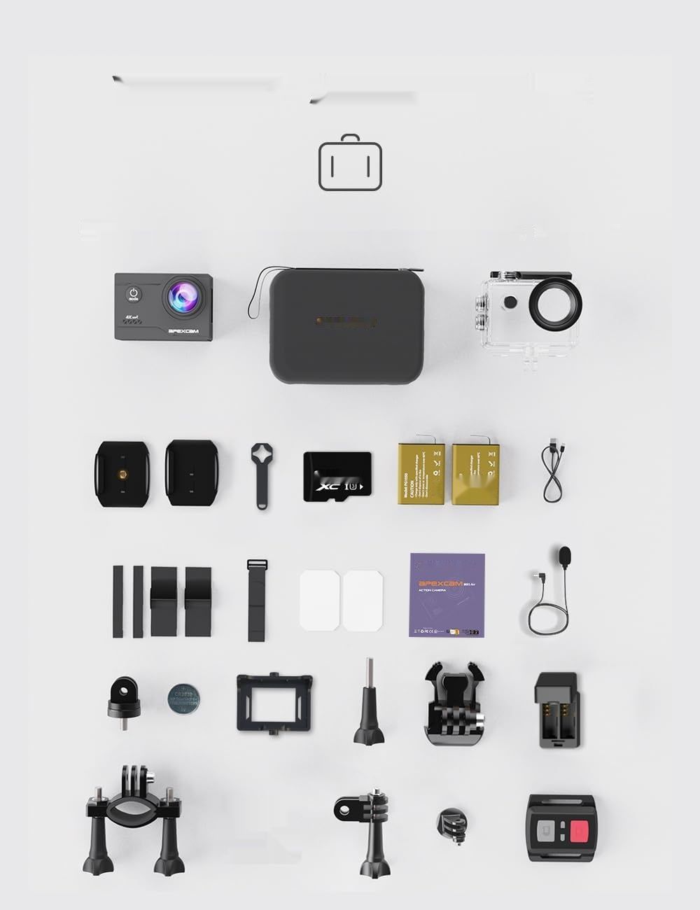 Apexcam Kamera sportowa 4K WiFi 64GB wodoodporna 40M, 170° szeroki kąt.