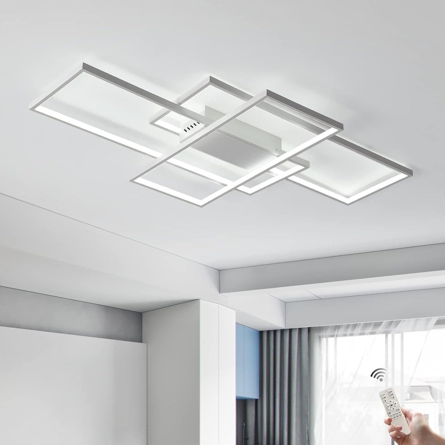 JIINOO Lampa sufitowa regulowana 110 cm z pilotem, kwadratowy akryl