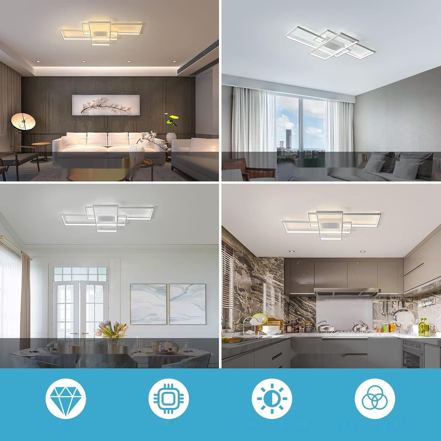 JIINOO Lampa sufitowa regulowana 110 cm z pilotem, kwadratowy akryl