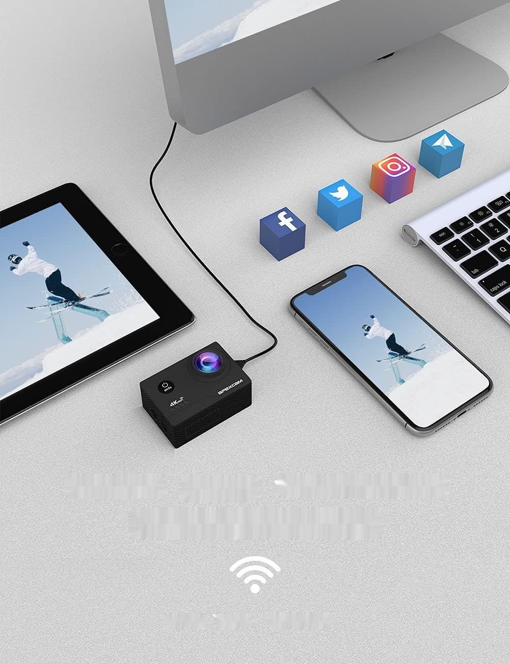 Apexcam Kamera sportowa 4K WiFi 64GB wodoodporna 40M, 170° szeroki kąt.
