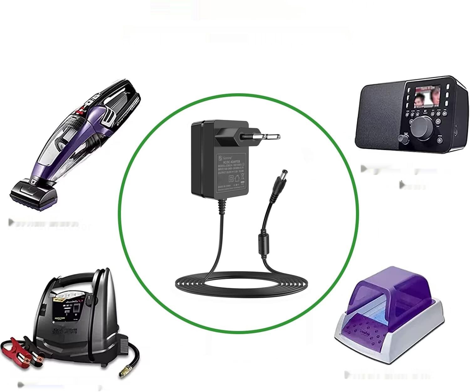 Gonine 18V adapter sieciowy, ładowarka z 5 wymiennymi gniazdami