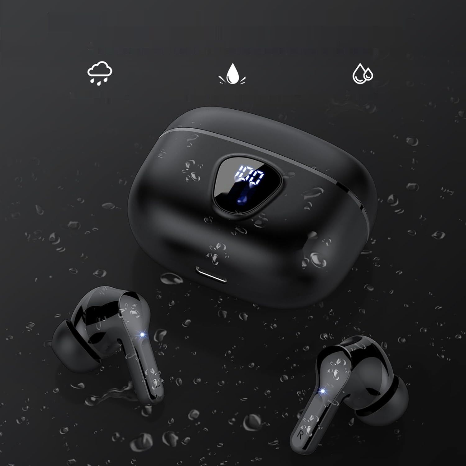 Bezprzewodowe słuchawki Bluetooth 5.3 z przetwornikiem 14,2 mm, IP7, ciemne.
