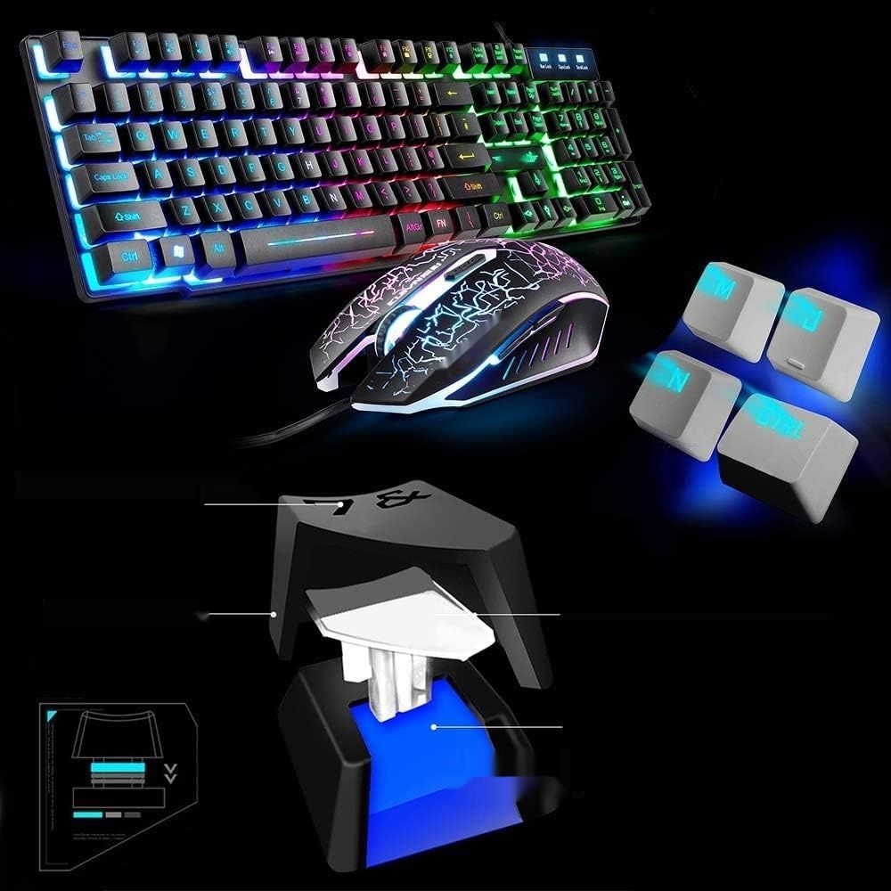 Przewodowa klawiatura USB do gier + mysz 2400 DPI + zestaw słuchawkowy.