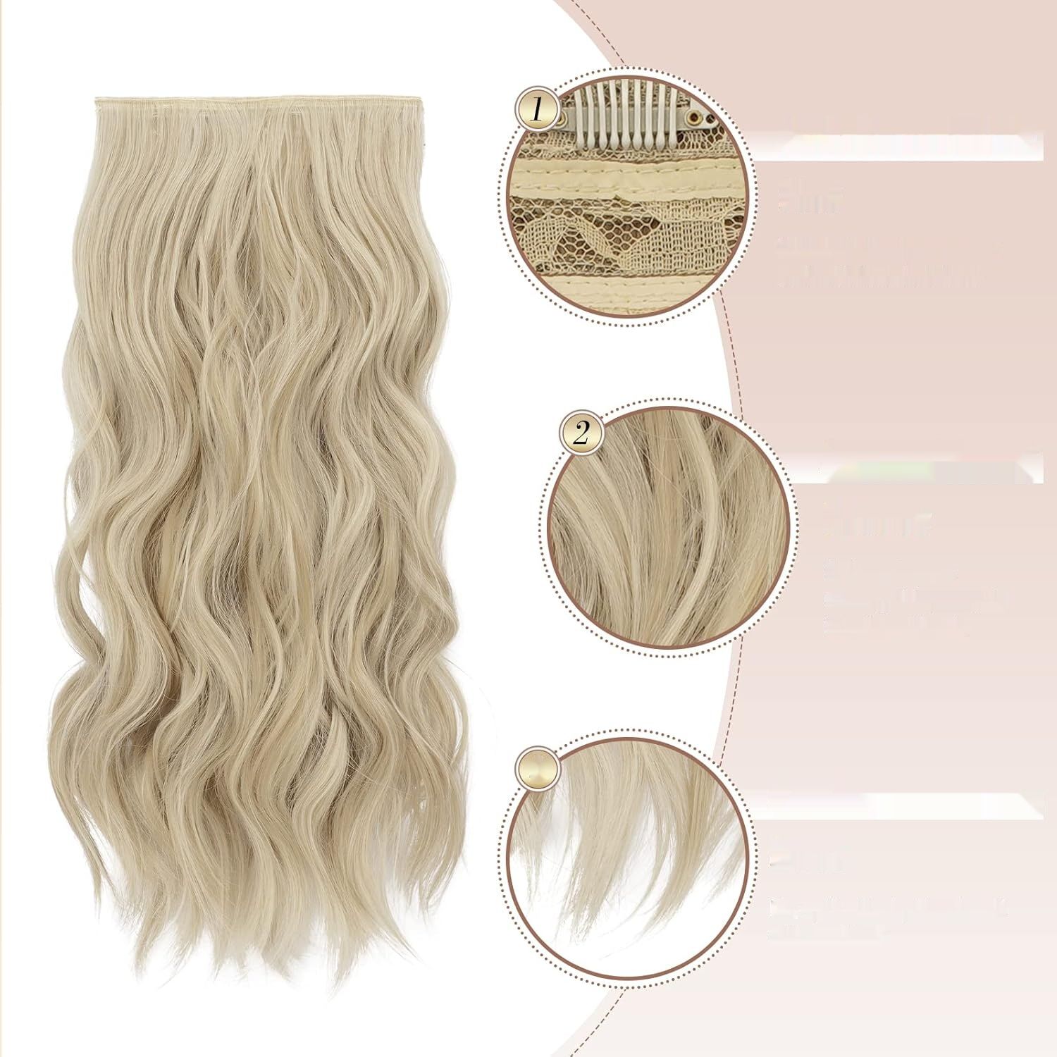 FESHFEN Clip in Extensions, 4PCS Przedłużenia 50 cm, Jasnobeżowy Blond