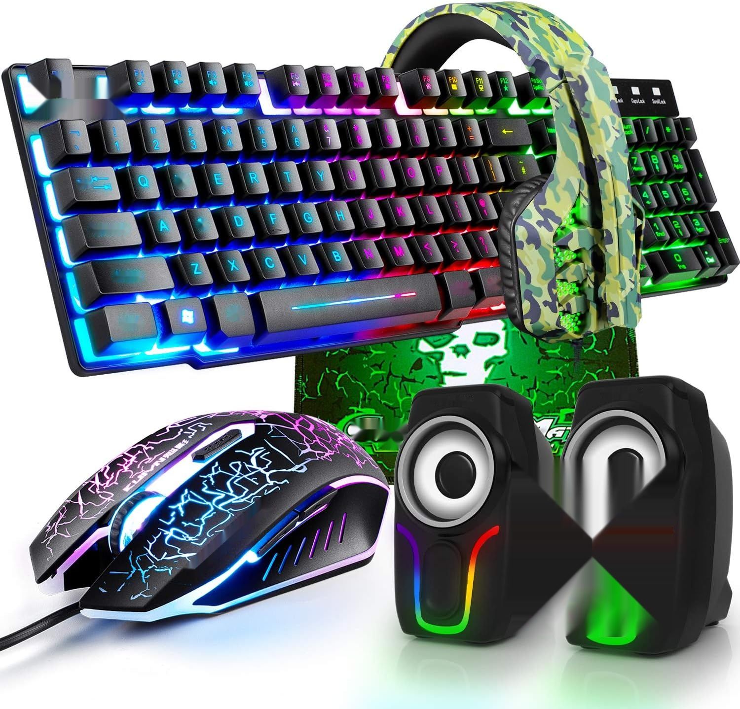 Przewodowa klawiatura USB do gier + mysz 2400 DPI + zestaw słuchawkowy.