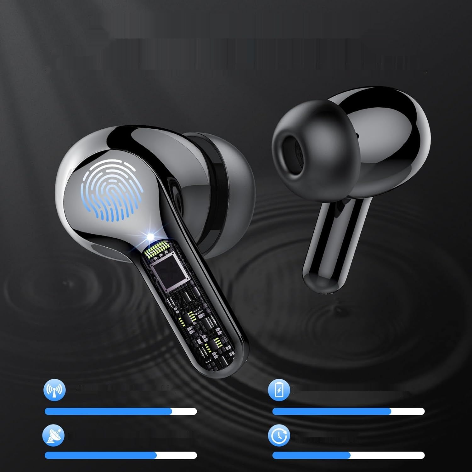 Bezprzewodowe słuchawki Bluetooth 5.3 z przetwornikiem 14,2 mm, IP7, ciemne.