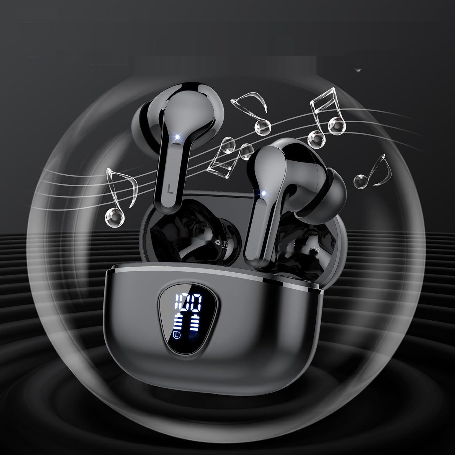 Bezprzewodowe słuchawki Bluetooth 5.3 z przetwornikiem 14,2 mm, IP7, ciemne.